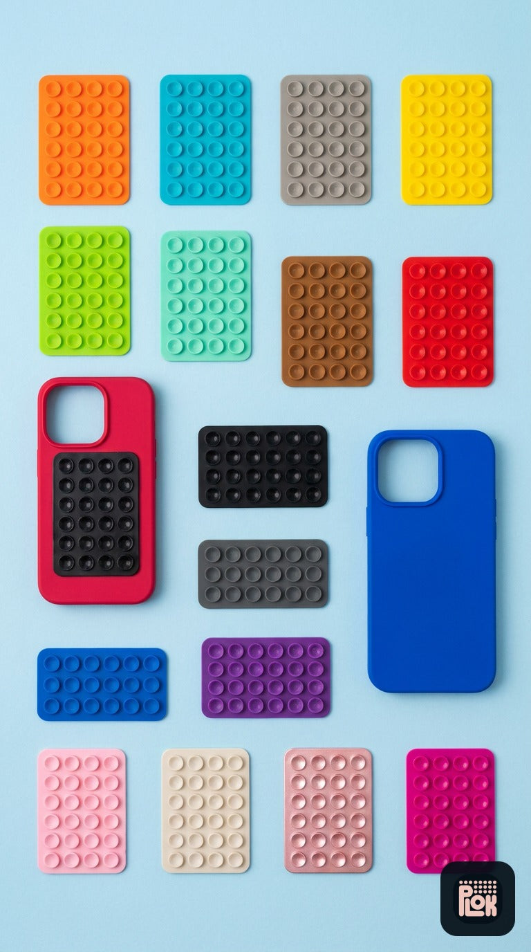 Plaques de ventouses PLOK et coques iPhone, gamme de coloris