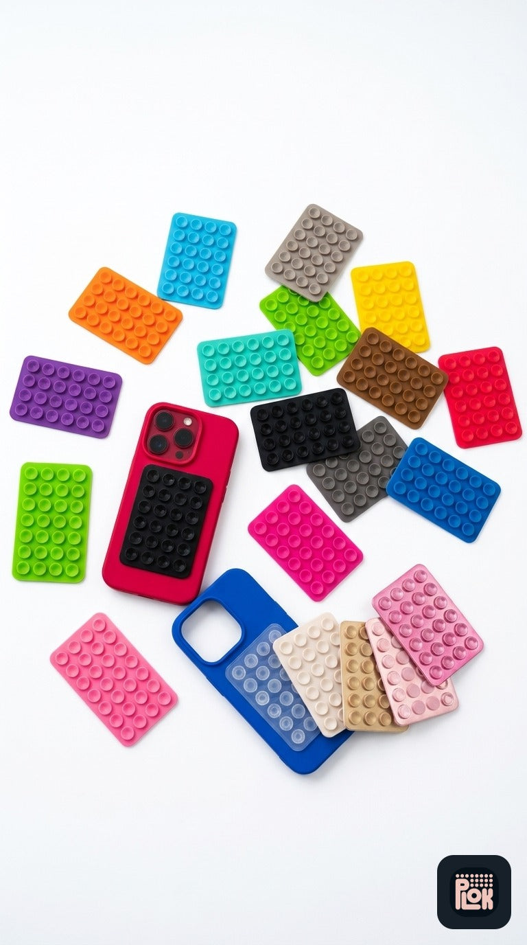 Coques iPhone PLOK et plaques de ventouses, mise en scène